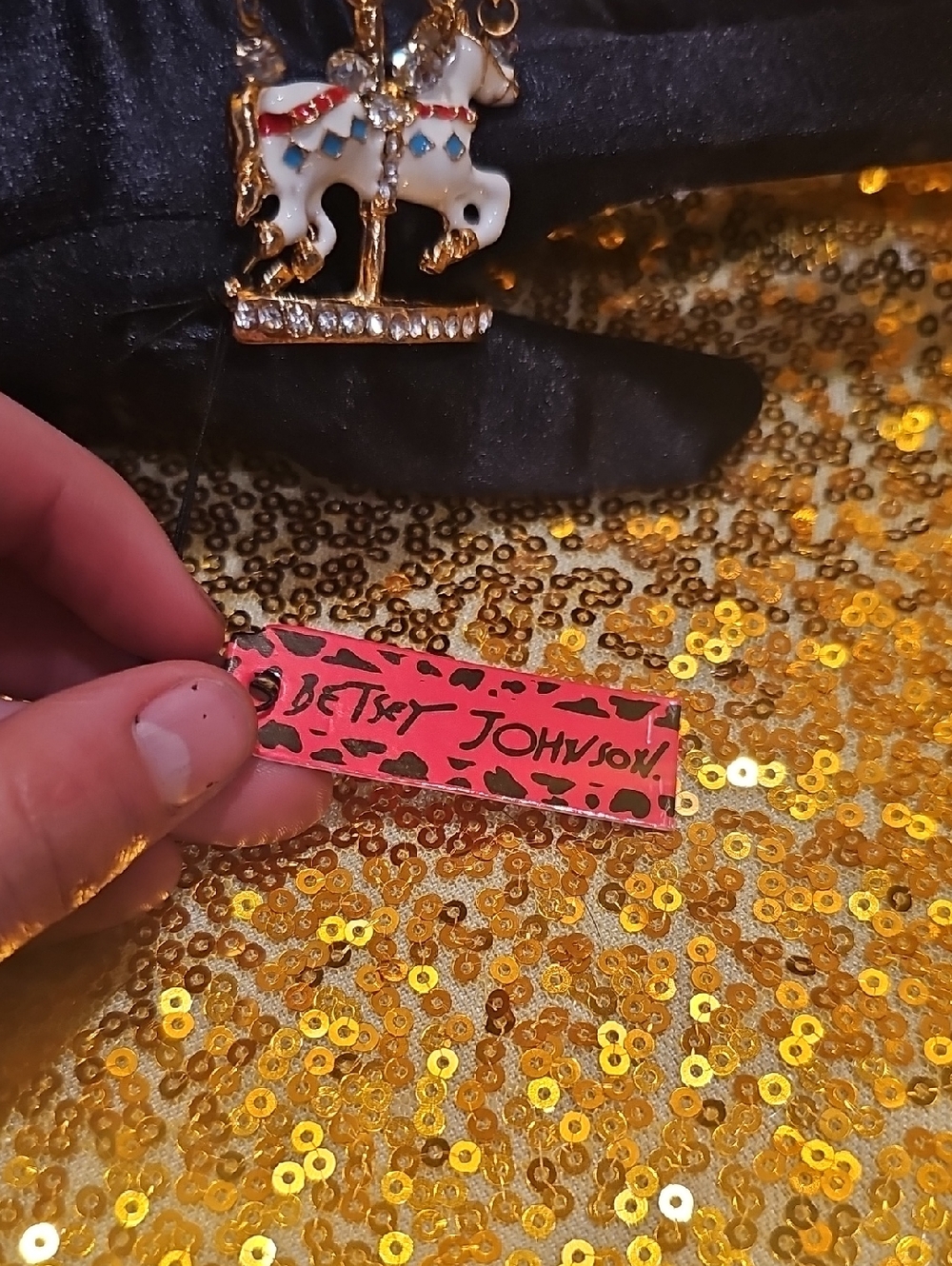 Betsey Johnson Jewelry set with a carousel horse pin and a pair of rose Earings - Picture 7 of 7